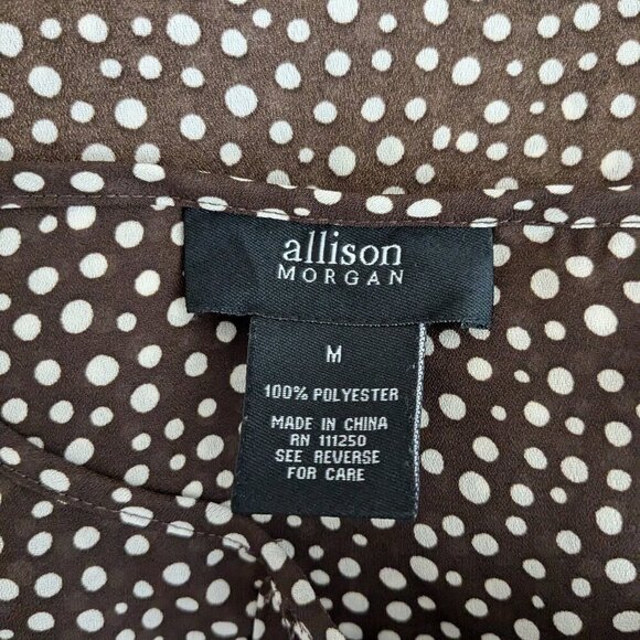 ALLISON MORGAN Brown Dot Chiffon Two-Layer Long Sleeve Blouse; Size M - Picture 4 of 5